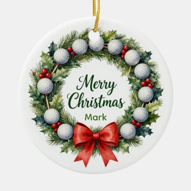 Golf-Weihnachtskranz  Keramik Ornament (Vorne)