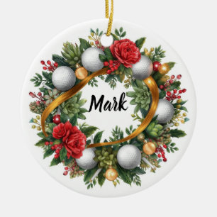 Golf-Weihnachtskranz mit Golfernamen Keramik Ornament