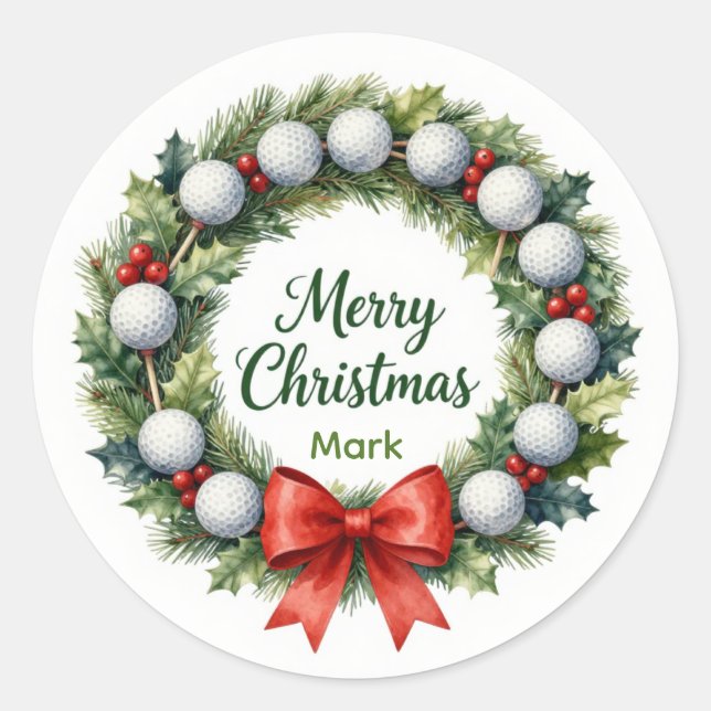 Golf-Weihnachtskranz  Runder Aufkleber (Vorderseite)