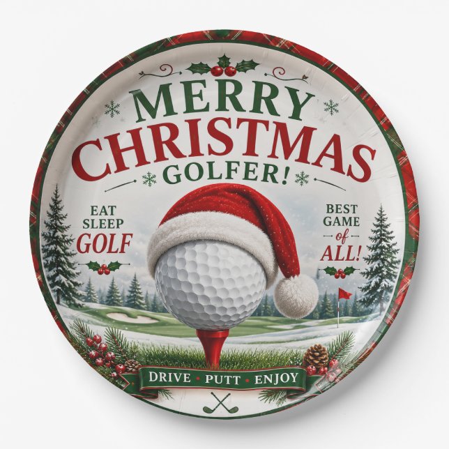 Golf-Weihnachtsmotiv für Golfer Pappteller (Vorderseite)
