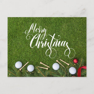 Golf-Weihnachtsthema auf grünem Gras Feiertagspostkarte