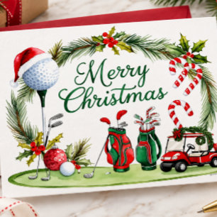 Golf-Weihnachtsthema für Golfer Wasserfarbe Feiertagspostkarte