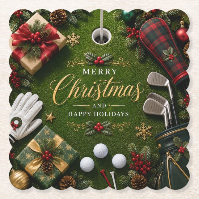 Golf Weihnachtsurlaub Untersetzer (Vorderseite)