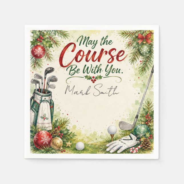 Golf-Weihnachtswünsche-Typografie-Wasserfarben-Des Serviette (Vorderseite)