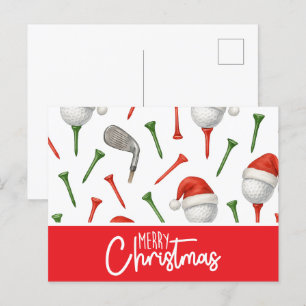 Golf Weihnachtszeit Weihnachtsmannmütze Rot und Gr Feiertagspostkarte