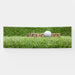 Golf WELCOME mit Golfball und Wort auf Grün Banner