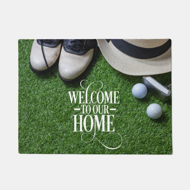 Golf Willkommen bei Golfer Zuhause mit Ball auf Gr Fußmatte (Vorderseite)