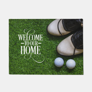 Golf Willkommen bei Golfer Zuhause mit Ball auf Gr Fußmatte