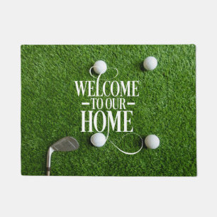 Golf Willkommen bei Golfer Zuhause mit Ball auf Gr Fußmatte