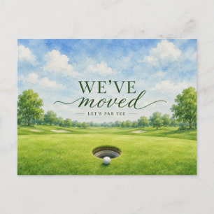 Golf wir sind in ein neues Haus mit Golfballkarte  Postkarte
