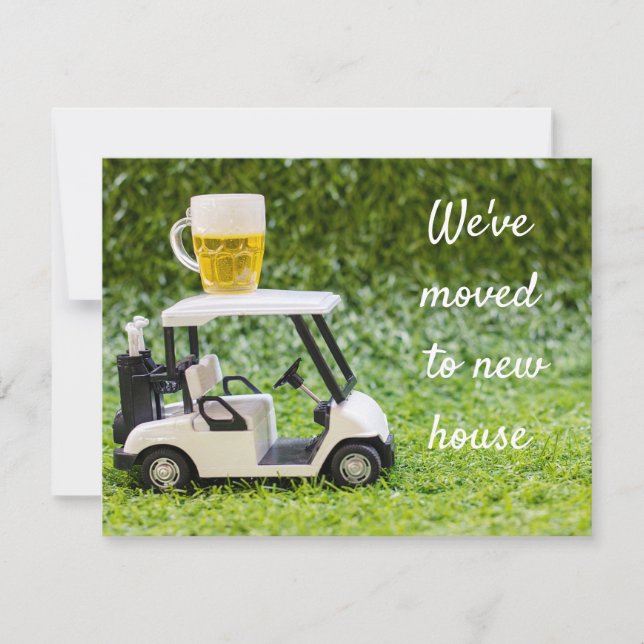 Golf wir sind in neues Haus mit Golfwagen umgezoge Ankündigung (Vorderseite)