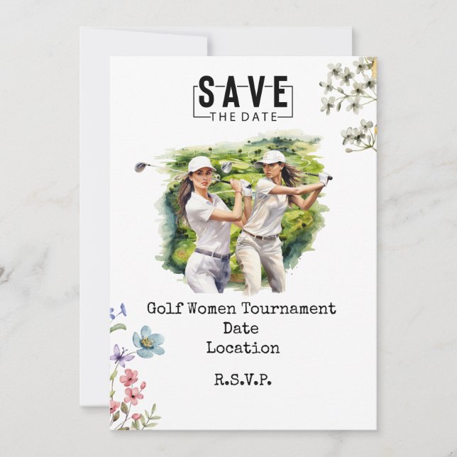 Golf Woman Party Save the Date Einladung (Vorderseite)