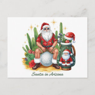 Golf Wüsten-Weihnachtskaktus Weihnachtsmann Golfer Feiertagspostkarte