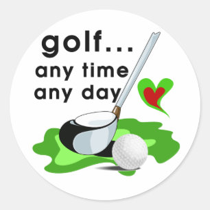 Golf zu jeder Tageszeit T - Shirt und Geschenke Runder Aufkleber