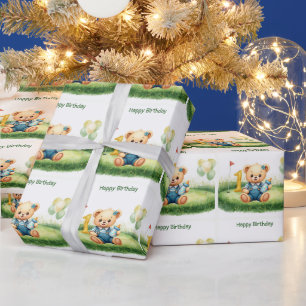 Golf zum 1. Geburtstag einjähriger Golfer mit Zahl Geschenkpapier
