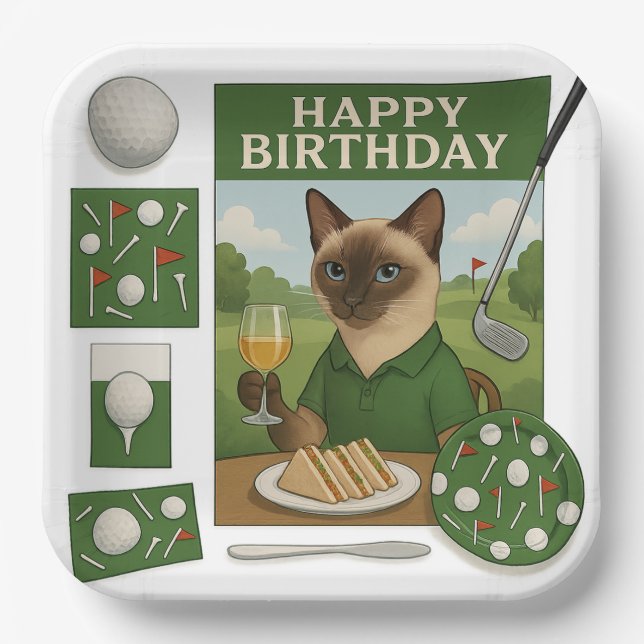 Golf zum Geburtstag Thema für Katzen Liebhaber Pappteller (Vorderseite)