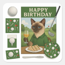 Golf zum Geburtstag Thema für Katzen Liebhaber Quadratischer Aufkleber