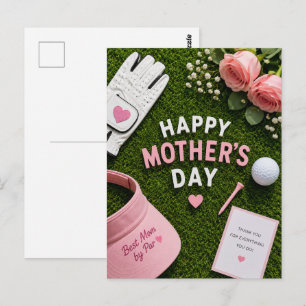 Golf zum Muttertag für Golf-Mutter mit Ball auf Gr Postkarte