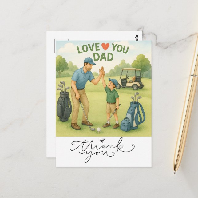 Golf zum Thema Vater Postkarte (Vorderseite/Rückseite Beispiel)