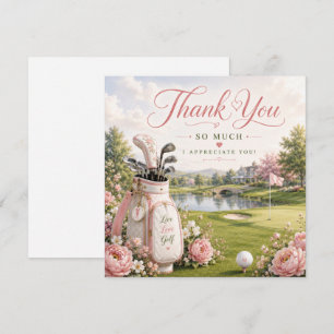 Golfbag auf Golfplatz mit Blumen  Dankeskarte