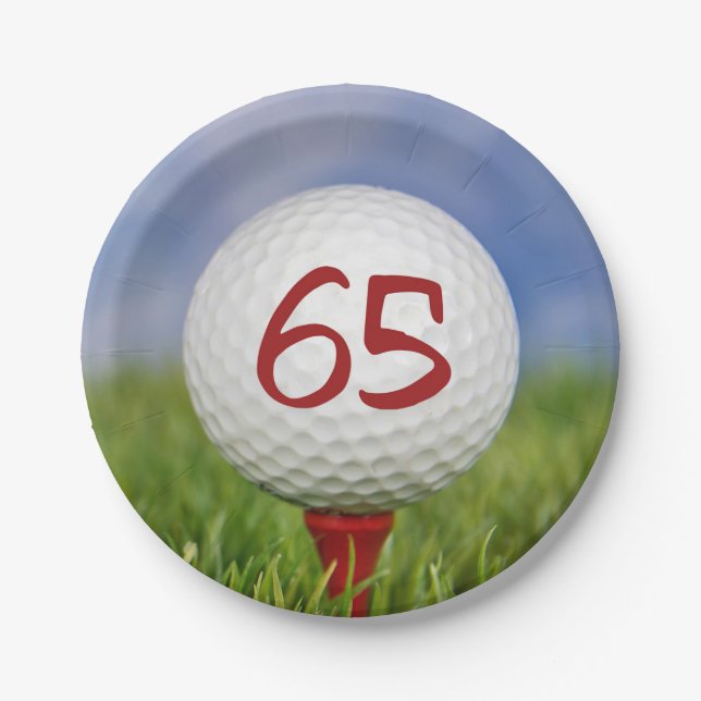 Golfball 65. Geburtstag Pappteller (Vorderseite)