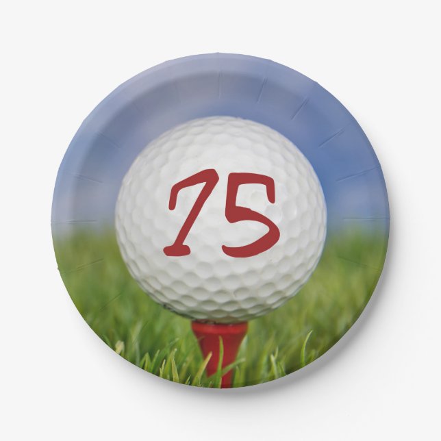 Golfball 75. Geburtstag Pappteller (Vorderseite)