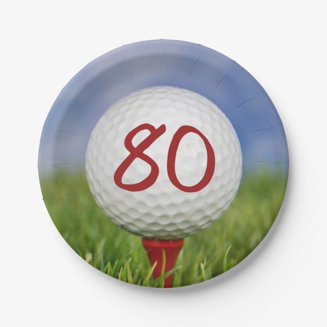 Golfball 80. Geburtstag Pappteller (Vorderseite)