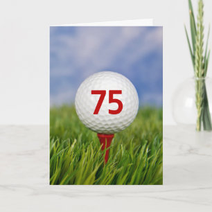 Golfball am 75. Geburtstag auf dem Roten T-Shirt Karte