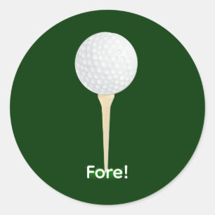 Golfball auf einem Tee. Vorsicht! Runder Aufkleber