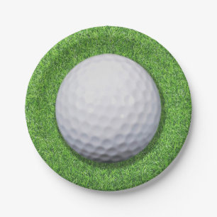 Golfball auf Gras Pappteller