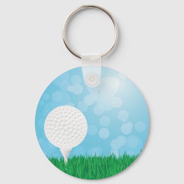 Golfball auf Gras Schlüsselanhänger (Vorderseite)