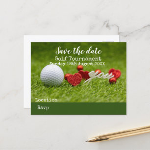 Golfball auf Grün Save the Date für Golfer-Ansage Ankündigungspostkarte