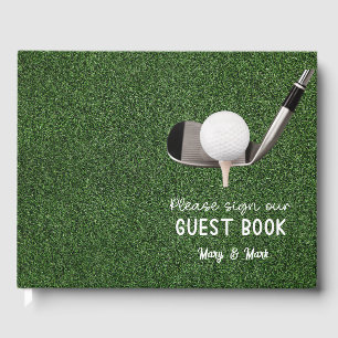 Golfball auf grünem Gras bitte Golf unterschreiben Gästebuch
