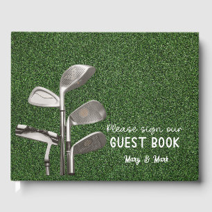 Golfball auf grünem Gras bitte Golf unterschreiben Gästebuch