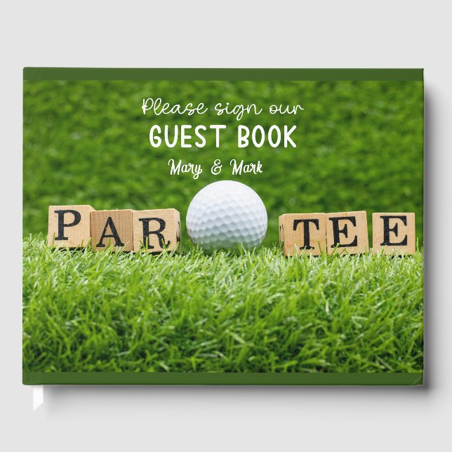 Golfball auf grünem Grasgolfer Gästebuch (Vorderseite)
