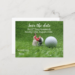 Golfball auf grüner Save the Date golfer Hochzeit Ankündigungspostkarte