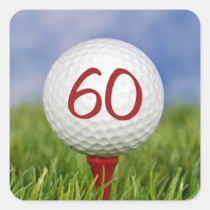 Golfball auf rotem Tee 60. Geburtstag Quadratischer Aufkleber