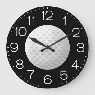 Golfball auf schwarz große wanduhr