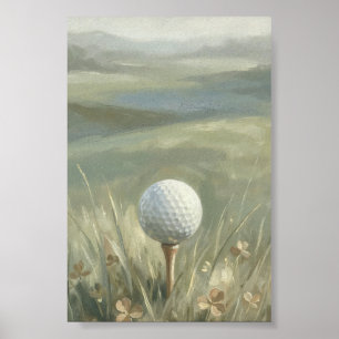 Golfball auf Tee-Landschaftswandkunst Poster