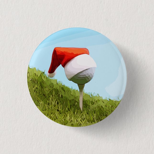 Golfball auf Tee mit Weihnachtsmannmütze für Weihn Button (Vorderseite)
