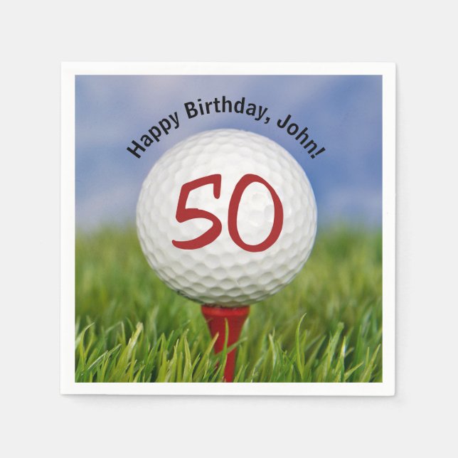 Golfball auf Tee zum 50. Geburtstag Serviette (Vorderseite)