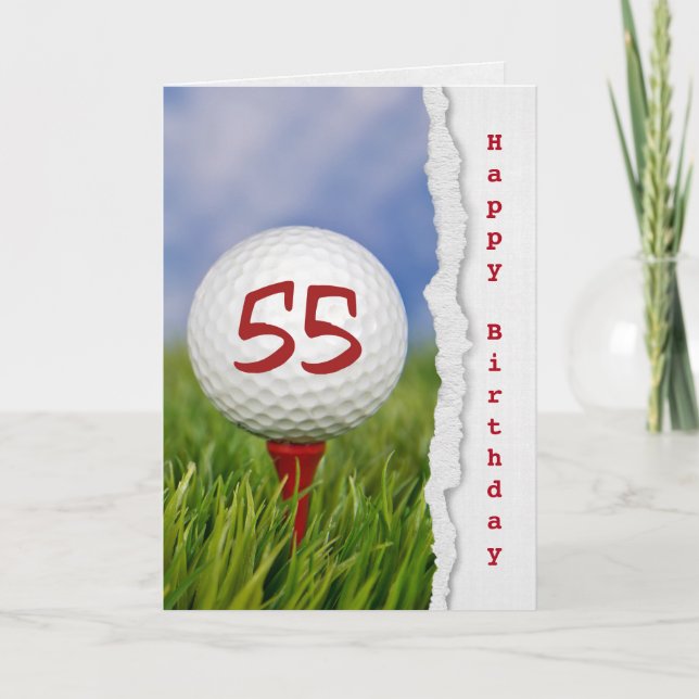 Golfball auf Tee zum 55. Geburtstag Karte (Vorderseite)