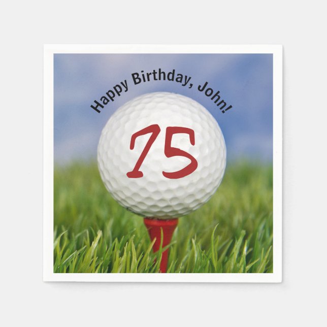 Golfball auf Tee zum 75. Geburtstag Serviette (Vorderseite)