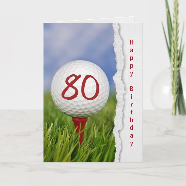 Golfball auf Tee zum 80. Geburtstag Karte (Vorderseite)