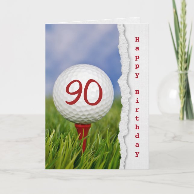 Golfball auf Tee zum 90. Geburtstag Karte (Vorderseite)