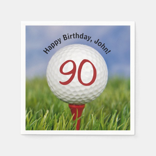 Golfball auf Tee zum 90. Geburtstag Serviette (Vorderseite)