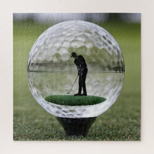 Golfball aus Glas mit Golfspieler darin, Puzzle