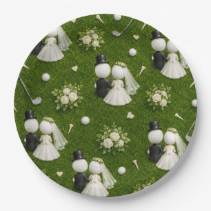 Golfball-Braut und Bräutigam Hochzeit auf grünem G Pappteller