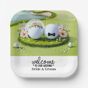 Golfball Bride & Groom Willkommen bei unserer Hoch Pappteller