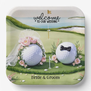 Golfball Bride & Groom Willkommen bei unserer Hoch Pappteller
